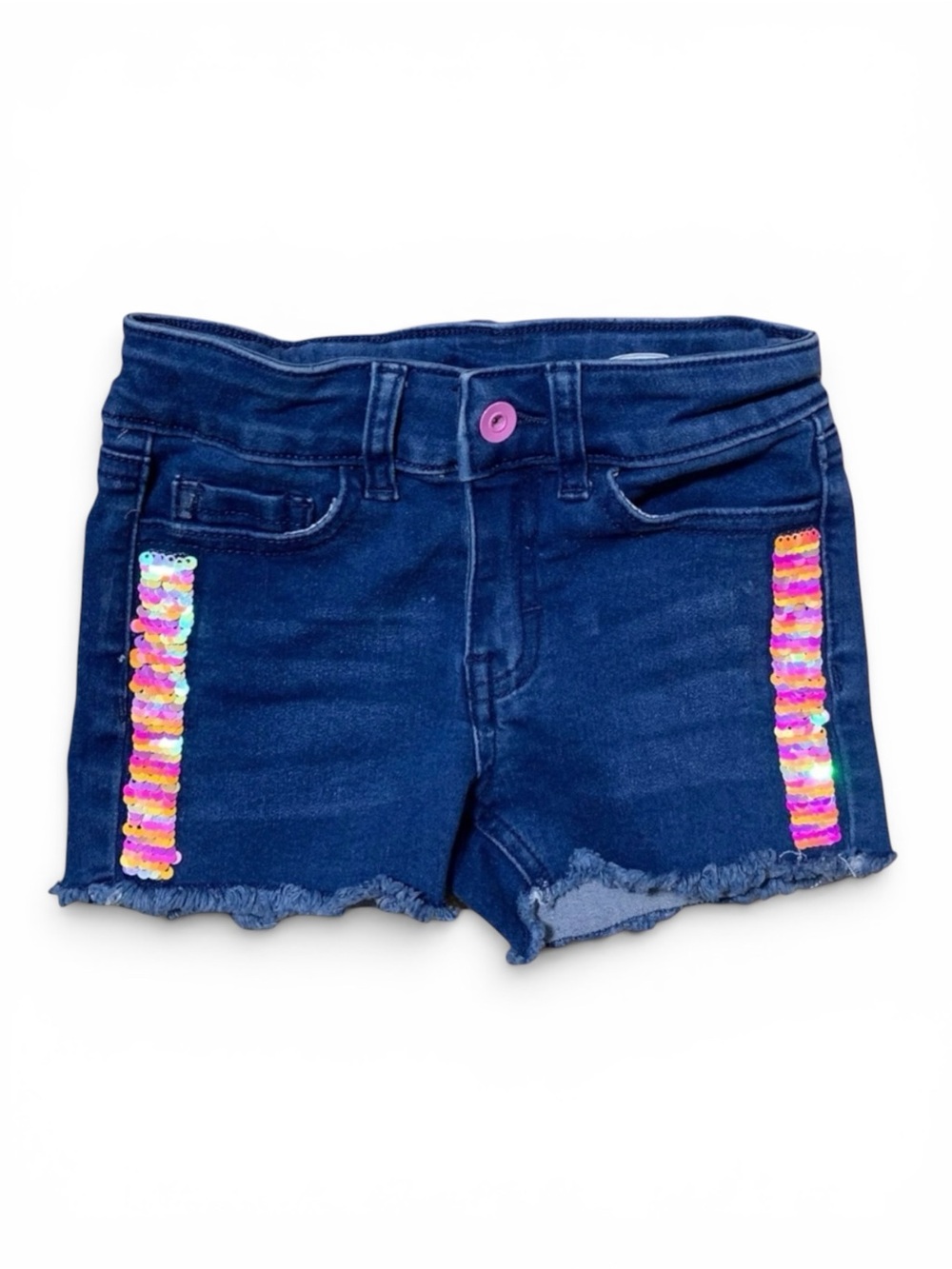 🩳2/$10👖3/$12 FabKids Flip Sequin Frayed Hem Denim Shorts Girls Size 6